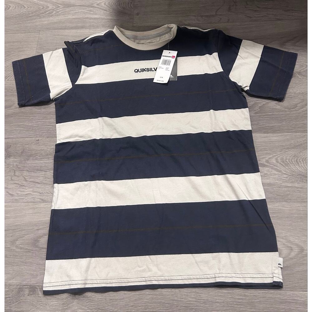 NWT Quiksilver Striped Surf Skate Tee Youth Large 14